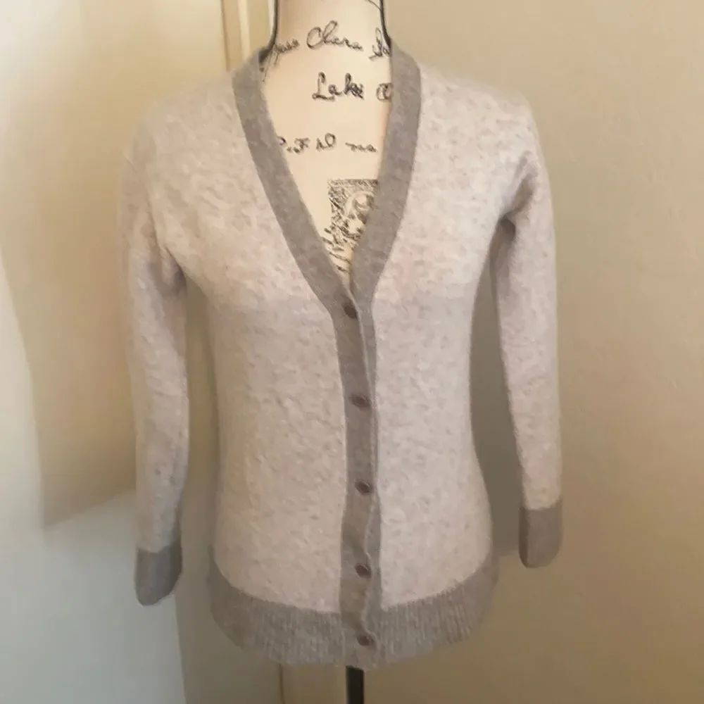 Athleta Two Tone Gray Wool Blend Cardigan Sweater Casual Work Office Modern